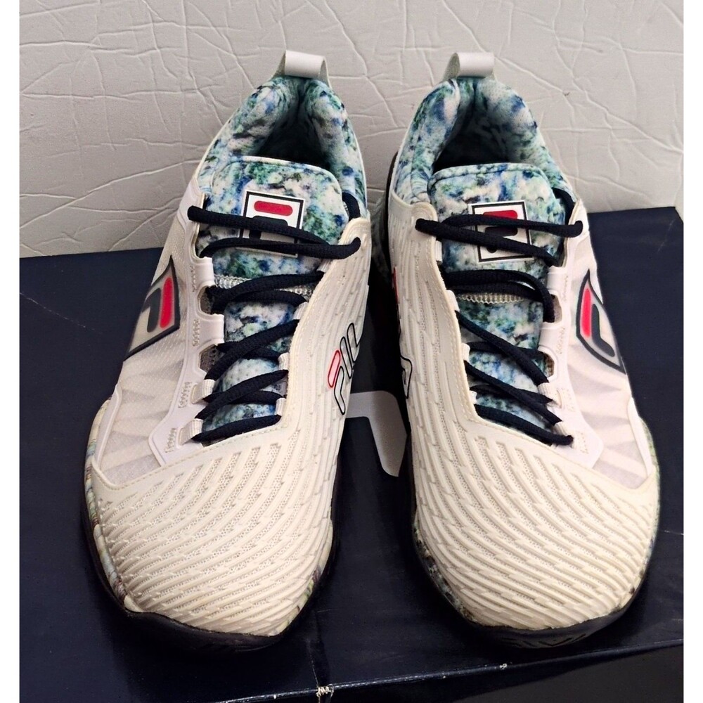 FILA Men’s Low Top Size 10 Athletic Sneakers White/Black Abstract 1TM01828-171